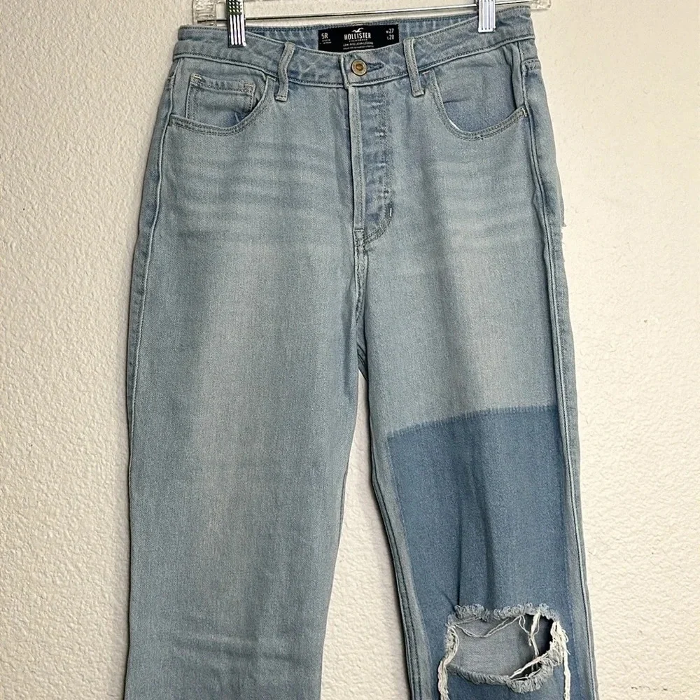 Hollister Womens Size 27 Low Rise Jean Legging Two Tone Denim Distressed Cut Off